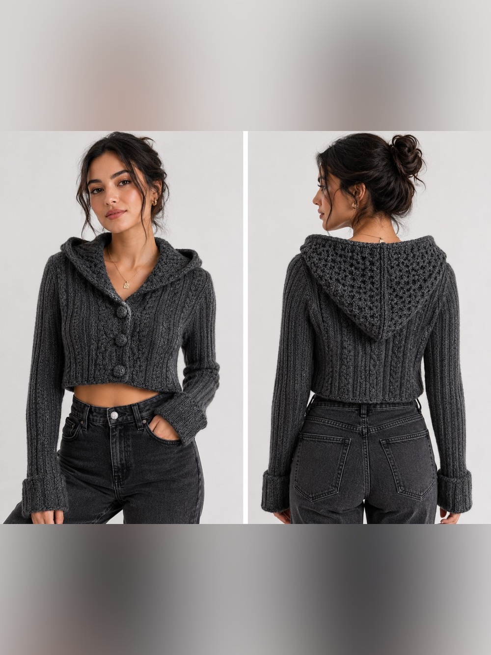 Vintage Handknit by Dollie Hi Lo Crochet Cropped Cardigan Sweater Small Boho
